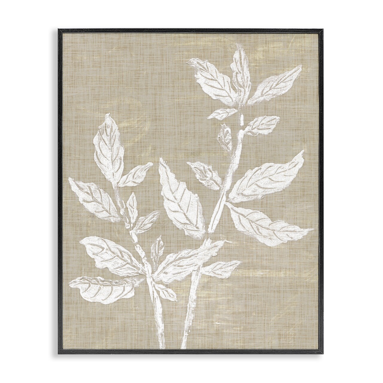 Stupell Industries Boho Leaves on Natural Pattern Framed Giclee Design by Melissa Wang